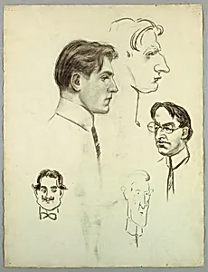 Recto: Caricature sketches; verso: standing nude female