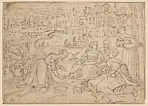 Recto: The Month of April (Figures in a park near a castle); Verso: Youth from The Three Ages of Man (?)(Merry-makers) by Pieter Coecke van Aelst, Netherlandish, 1502 – 1550