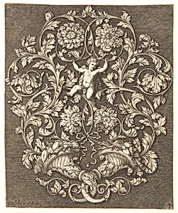 Rinceaux Design with Putto, plate 3, from A New Book of Ornaments Useful to all Artists