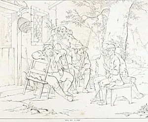 (Rip Van Winkle, illustration) Rip with Junto at the Village inn