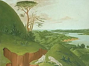 River Bluffs with White Wolves in the Foreground, Upper Missouri by George Catlin