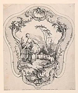 Rocaille Panel, with Scene of a Shepherdess