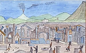 Ruins at Pompeii with Tourists