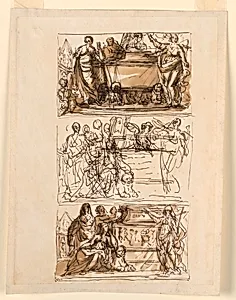 Sarcophagus and allegorical figures
