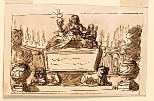 Sarcophagus and allegorical figures