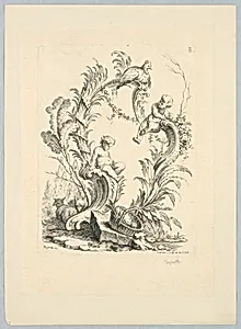 Scrollwork and Vegetal Cartouche in Landscape, Plate B