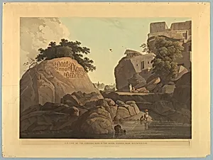 S.E. View of the Fakeers Rock In The River Ganges, Near Sultaungunge, from "Oriental Scenery: Twenty Four Views in Hindoostan"