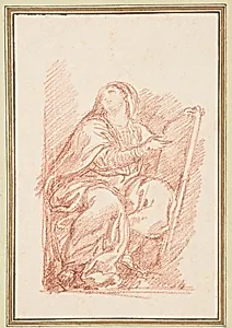 Seated figure with tablet