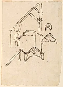 Sections of a roof; plan of a winding stair