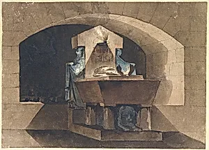 Sepulcher in Egyptian Style with Caryatids and a Lion