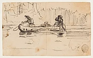 Side View of Canoe with Two Men