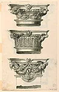 Six capitals of columns, one of a pillar, with alternative suggestions
