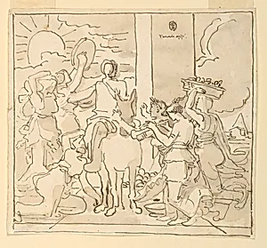 Sketch, Figure on Donkey Heralded by Musicians and Worshippers