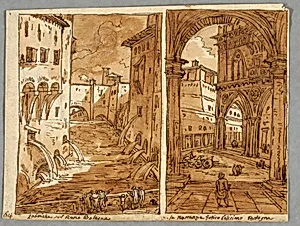 Sketchbook Page, Folio 64: Study after Bolognese Architecture and Sculpture; Verso: Geometric Designs by Felice Giani, Italian, 1758–1823
