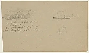 Sketches of a Backlit Cloud, Steamship, and Sailboat by Frederic Edwin Church, American, 1826–1900
