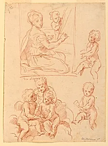 Sketches of a Woman Artist with Various Putti