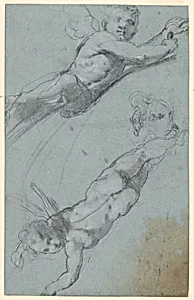 Sketches of Two Winged Putti and an Urn