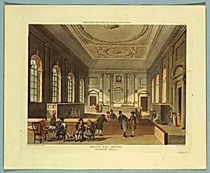 South Sea House Dividend Hall, from "Ackermann's Repository"