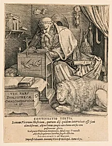 St. Jerome in his Study, Fontispiece to Part VIII of the Bibliotheca Chalcographica by Jean Jacques Boissard