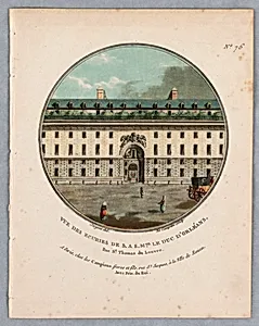 Stables of the Duc d'OrlÃ©ans, Plate 76 from "Vues Pittoresques des Principaux Ãdifices de Paris"