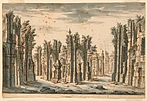 Stage Design, Group of Buildings in Ruins by Unknown