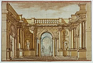 Stage Design: Walled Courtyard with View of a Garden