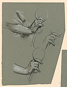 studies of hands holding calipers