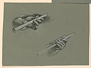 studies of two hands holding flutes (?)