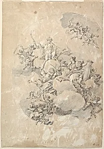 Study for an Oval Ceiling Design, Apollo, Strength, and Love