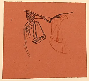 study for hands holding an open book with drapery from clothing