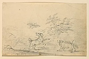 Study of Two Spaniels Chasing a Bird