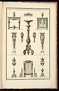 Table, Ecritoire, Armoire, Torchere, Gaines, Plaque Ã  Branches et Girondoles, Ecran et Feux
