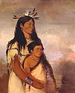 Túnk-aht-óh-ye, Thunderer, a Boy, and Wun-pán-to-mee, White Weasel, a Girl by George Catlin