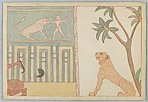 The Lion Felled by the Man, Illustration for Aesop's Fables
