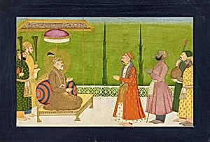 The poet Sundar Das before Emperor Shah Jahan, folio from a <em>Sundar Shringar</em>