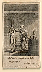 The Slap in the Face, Illustration of the Play "Nicht mehr als sachs Schuesseln" by Fredrich Wilhelm Grossman in "KÃ¶nigl: Grosbrit [anische] Genealogischer Kalender auf das 1782 Jahr Lauenberg bey J.G. Berenberg"