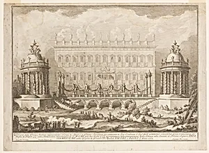 The temples of Apollo and Diana built for the first day of the fireworks at SS. Peter and Paul by Paolo Posi