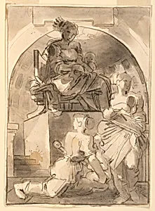 The Virgin and Child with Worshippers in Classical Interior
