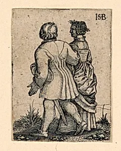The Wedding Procession: Couple walking left, facing away