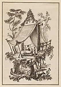 Three Figures Underneath Tent by Jean-Baptiste Pillement, French, 1728–1808