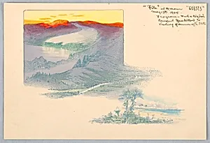 Three Landscapes, Printed proof for Design for Washington Board of Trade Dinner, May 13, 1908