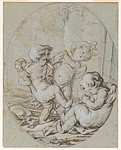Three Putti: Design for a Grisaille Painting by Jacob de Wit, 1695 – 1754