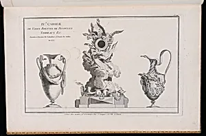 Title Page, Vases, and Clock Case Designs by Henri Sallembier, French, ca. 1753 - 1820