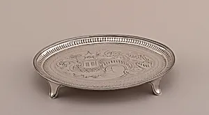 Tray with Man on Bridge near a Pagoda