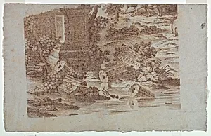 Trial Proof for Cotton Printing: "Pastoral Scene with Peacocks and Poultry" by Unknown