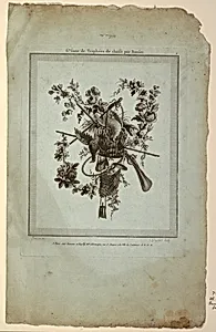 Trophy with Implements of the Hunt, Plate 1 from "Suite de TrophÃ©es de chasse," Suite VI