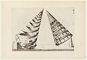 Two Cones, plate H. iiii in Persepctiva. Corporum Regularium