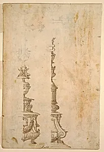 Two Designs for Altar Cross Bases; verso, Designs for Five Projects