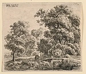 Two Figures Approaching a Low Foot-Bridge