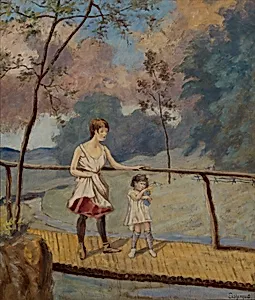 Two Girls on a Log Bridge
